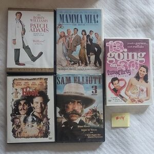 7 DVD below pricing- Hook, Mama Mia, 13 Going On 30, Sam Elliot, Patch (14) LOT